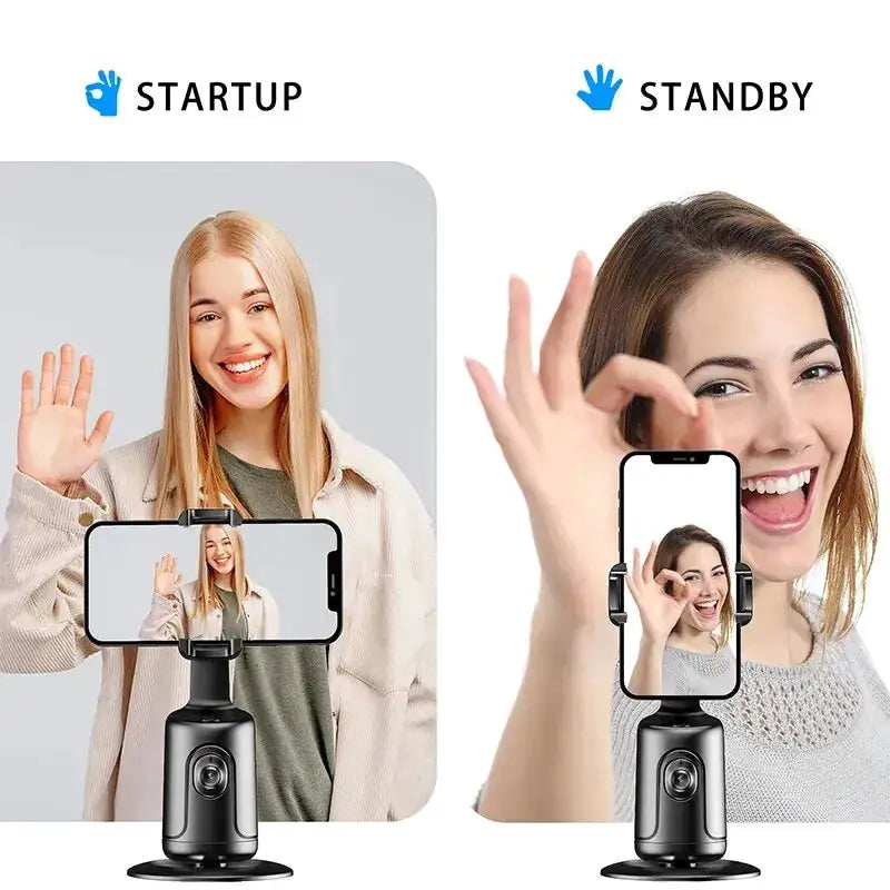 Automatisk ansiktsspårningsstativ 360° roterande automatiskt spårningsstativ, ingen app, telefonkamerastativ med fjärrkontroll och gestkontroll, uppladdningsbart smart fotograferingsställ för livevideoinspelning TikTok