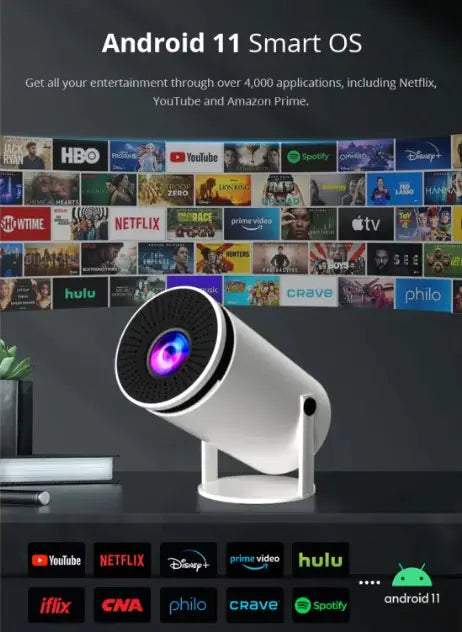 4K-projektor WiFi Bluetooth HY300-SUPER Bärbar projektor med Android 11 (NY 2024)