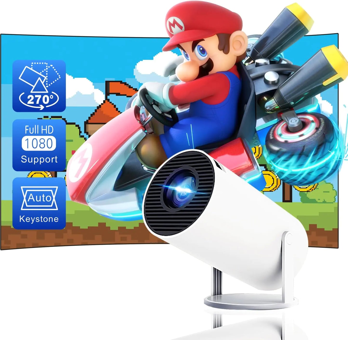 Projector MAGCUBIC 4K 1080P Support, Portable Projector WiFi6 BT 5.0 Android 11, Smart Projector Auto Horizontal Correction,180°Rotatable Outdoor Movie Projector Compatible with Phone