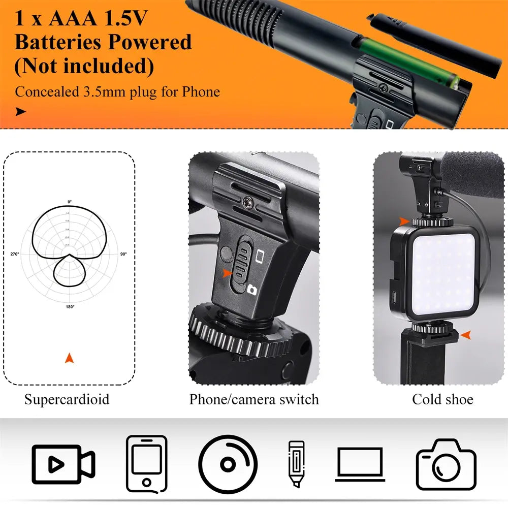 Vlogging Kit Smartphone Camera Video Vlogging Kit för iPhone/Android med ljus + mikrofon + stativ + telefonhållare för vloggning/YouTube/Tiktok/Facebook/Kamera