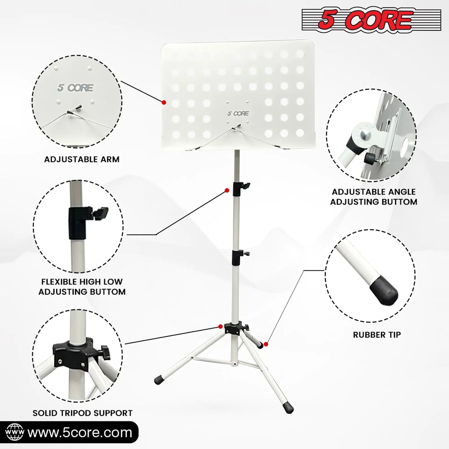 5Core Music Stand For Sheet Music Portable Tripod Adjustable Folding Note Holder