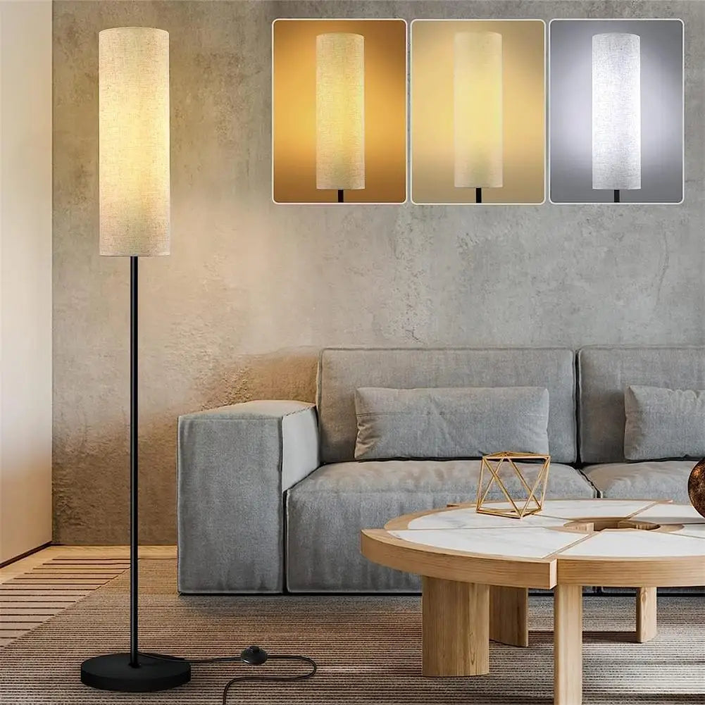 LED golvlampa med linne lampskärm