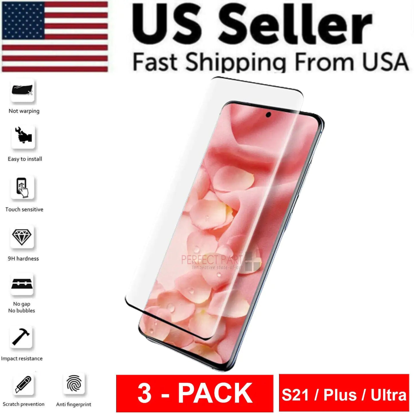 3er-Pack – Für Samsung Galaxy S21 PLUS ULTRA Displayschutz aus gehärtetem Glas, klar