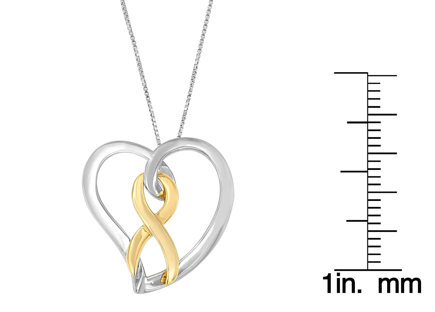 14K guld och silver hjärta rosett hänge halsband