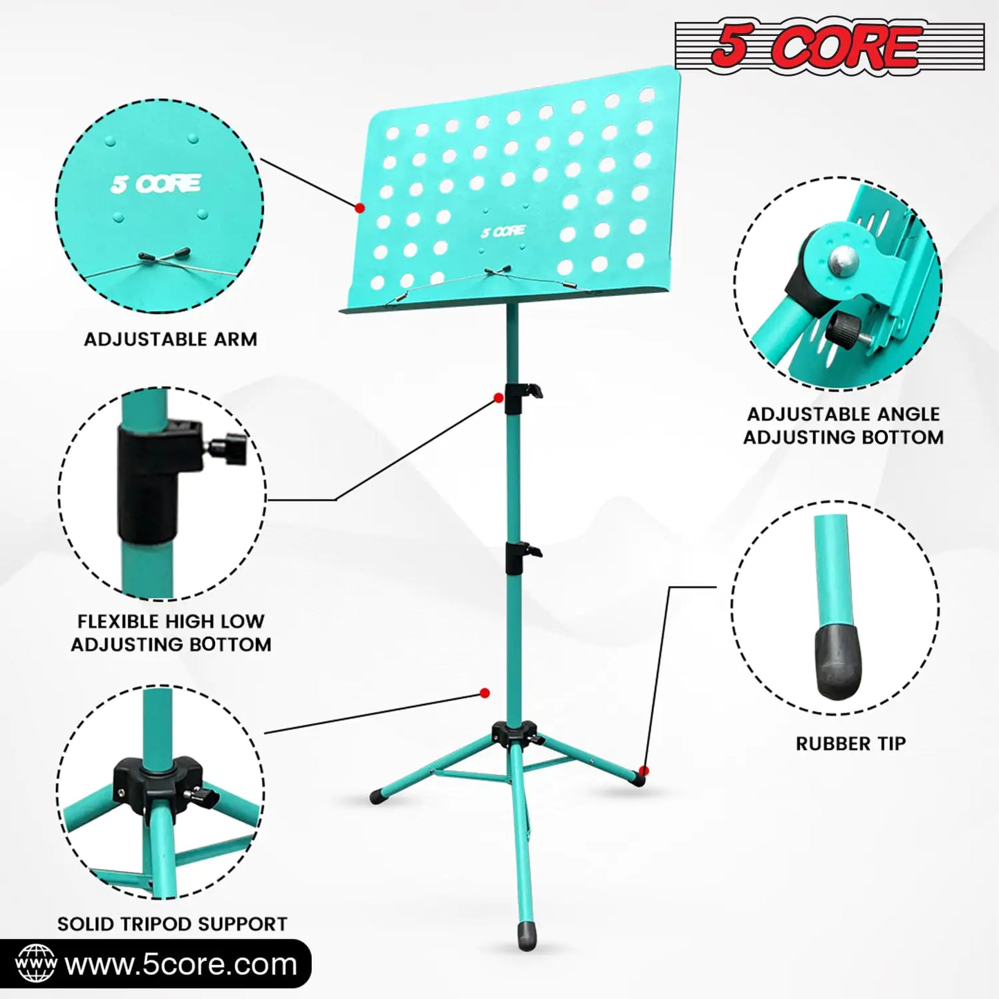 5Core Music Stand For Sheet Music Portable Tripod Adjustable Folding Note Holder