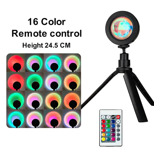 Sonnenuntergangslampe, Projektionsrotation, Regenbogen-Projektionslampe, LED, romantisches visuelles LED-Licht, Netzwerk, rotes Licht mit USB, modernes Bodenständer-Nachtlicht, Wohnzimmer-/Schlafzimmer-Dekor