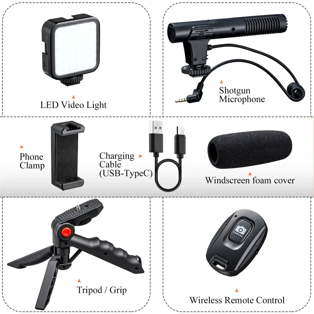 Vlogging Kit Smartphone Camera Video Vlogging Kit för iPhone/Android med ljus + mikrofon + stativ + telefonhållare för vloggning/YouTube/Tiktok/Facebook/Kamera