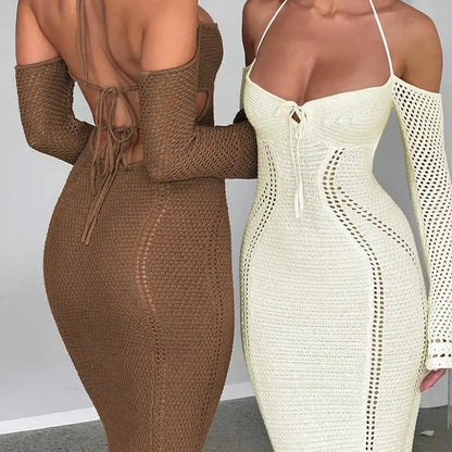 Halter Knit Dress Off Shoulder