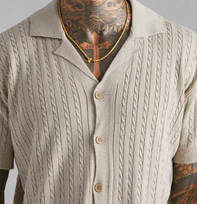 Herren Top Strickknopf Kurzarm