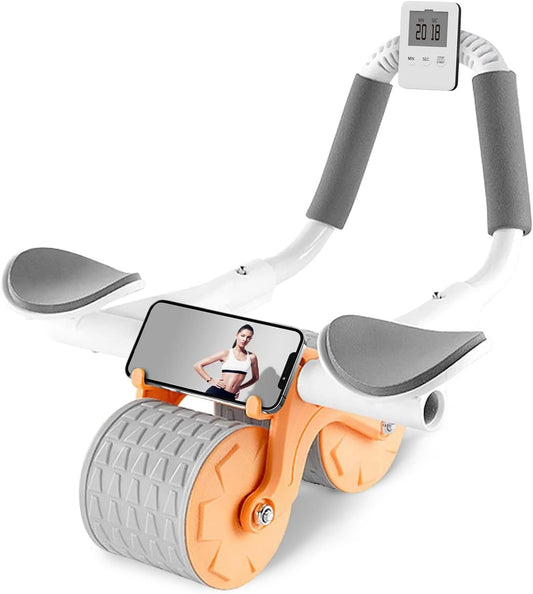 Neues Bauchmuskel-Roller-Rad mit Timer und Kniematte, automatisches Rückfederungs-Bauchmuskel-Rad mit Ellenbogenstütze, Bauchmuskel-Trainingsgerät zur Stärkung der Rumpfmuskulatur, Bauchmuskel-Trainingsroller für Frauen und Männer