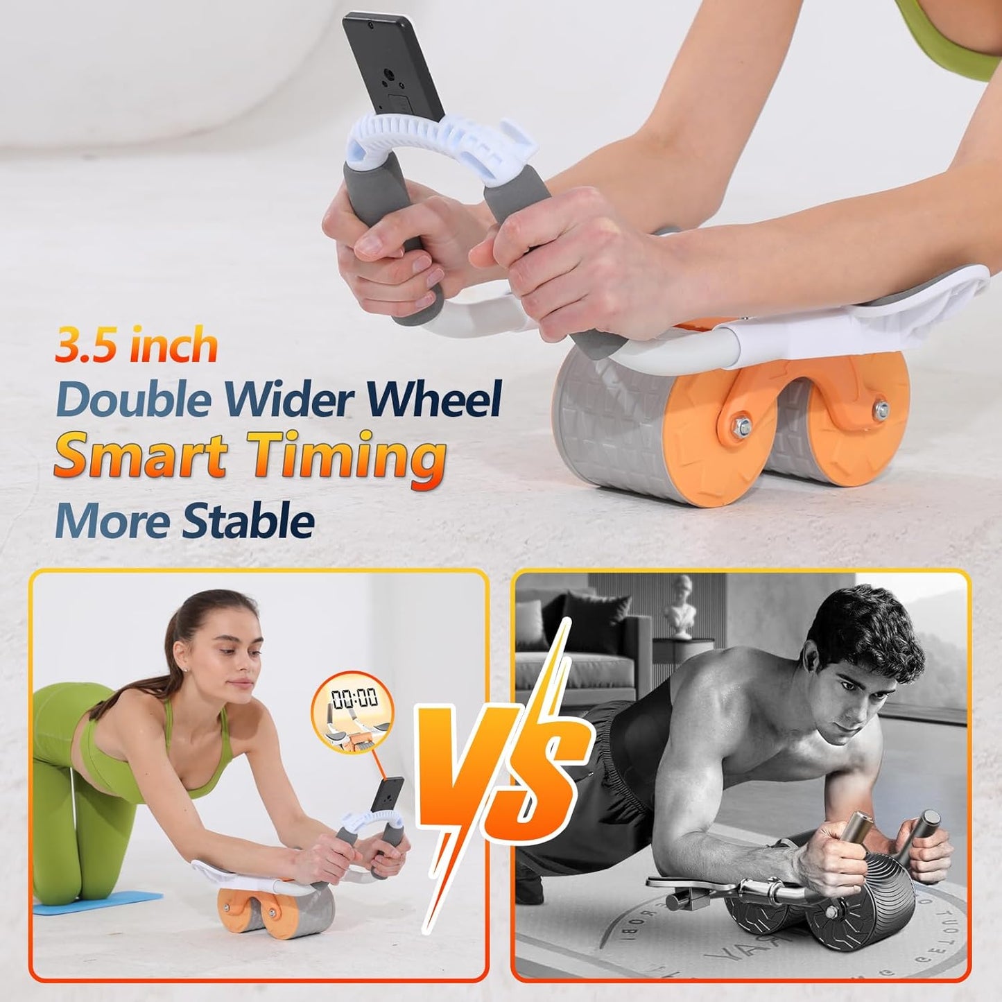 Neues Bauchmuskel-Roller-Rad mit Timer und Kniematte, automatisches Rückfederungs-Bauchmuskel-Rad mit Ellenbogenstütze, Bauchmuskel-Trainingsgerät zur Stärkung der Rumpfmuskulatur, Bauchmuskel-Trainingsroller für Frauen und Männer
