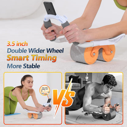 Neues Bauchmuskel-Roller-Rad mit Timer und Kniematte, automatisches Rückfederungs-Bauchmuskel-Rad mit Ellenbogenstütze, Bauchmuskel-Trainingsgerät zur Stärkung der Rumpfmuskulatur, Bauchmuskel-Trainingsroller für Frauen und Männer