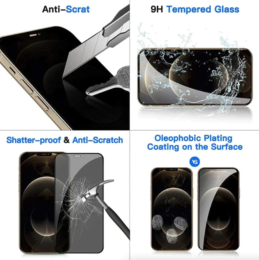 Displayschutz aus gehärtetem Glas, 3er-Pack für iPhone 15 14 13 12 11 Pro Max, Privatsphäre