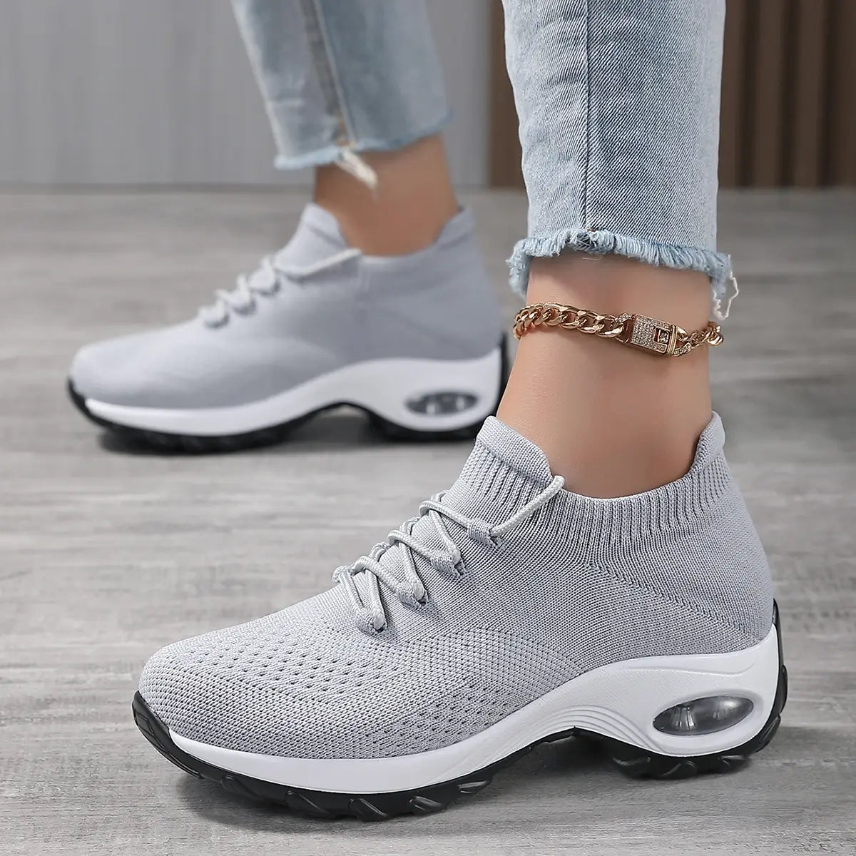 Dam Sneakers Walking Skor Lace-On Sock