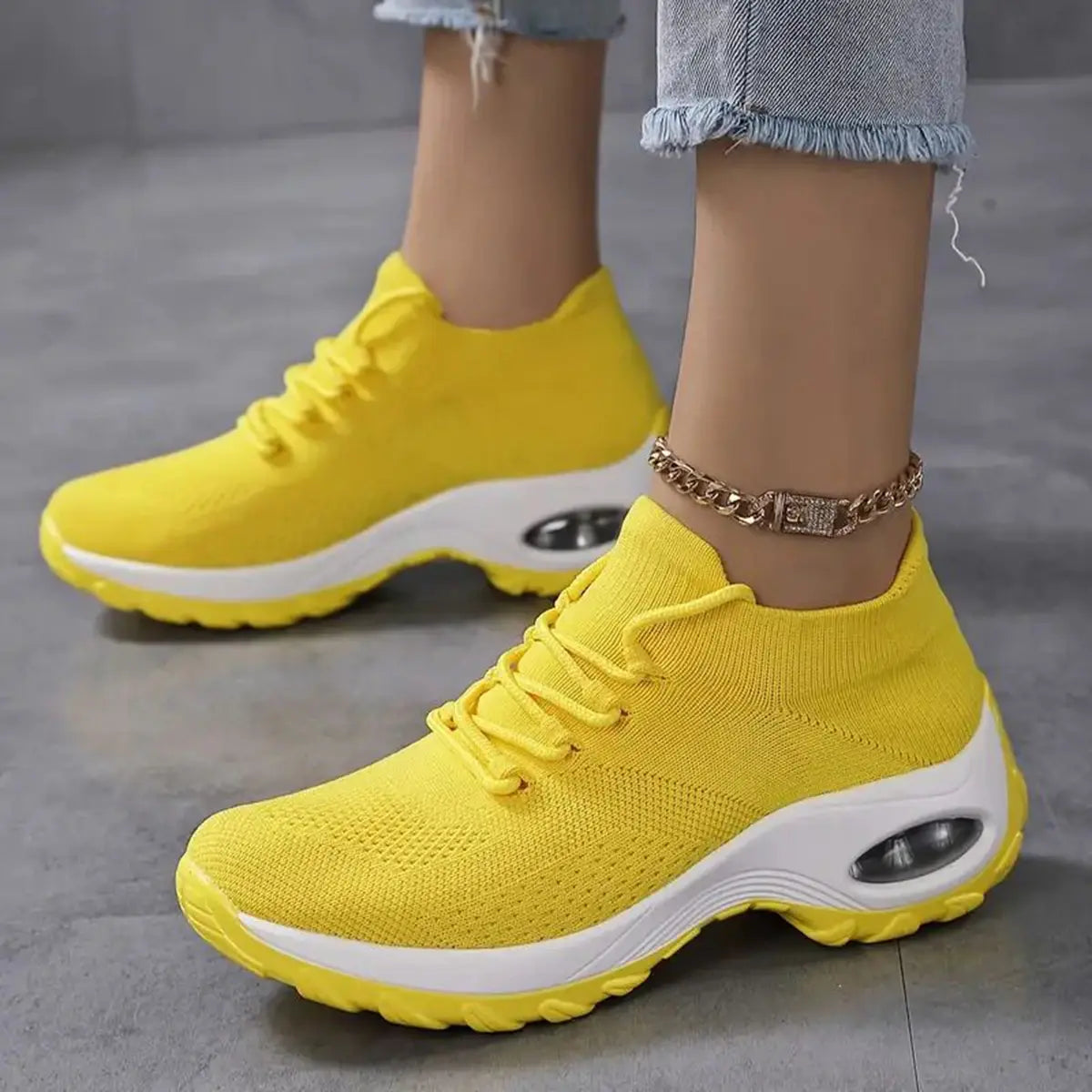 Dam Sneakers Walking Skor Lace-On Sock