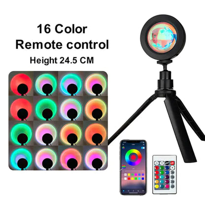 Sonnenuntergangslampe, Projektionsrotation, Regenbogen-Projektionslampe, LED, romantisches visuelles LED-Licht, Netzwerk, rotes Licht mit USB, modernes Bodenständer-Nachtlicht, Wohnzimmer-/Schlafzimmer-Dekor