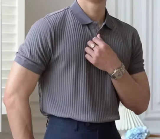 Lässiges, geripptes Strick-Poloshirt für Herren