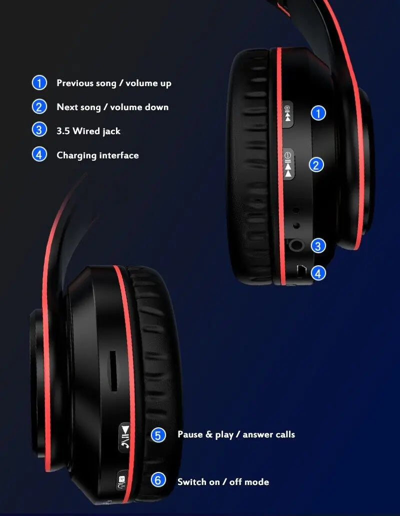 Super Bass Drahtlose Bluetooth Kopfhörer Faltbare Stereo Ohrhörer Headsets Mic