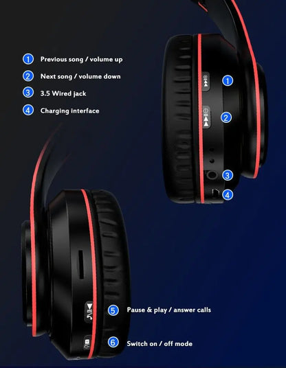 Super Bass Drahtlose Bluetooth Kopfhörer Faltbare Stereo Ohrhörer Headsets Mic