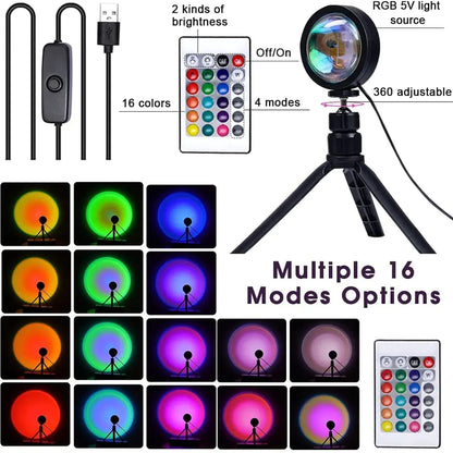 Sonnenuntergangslampe, Projektionsrotation, Regenbogen-Projektionslampe, LED, romantisches visuelles LED-Licht, Netzwerk, rotes Licht mit USB, modernes Bodenständer-Nachtlicht, Wohnzimmer-/Schlafzimmer-Dekor