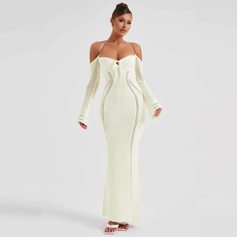 Halter Knit Dress Off Shoulder