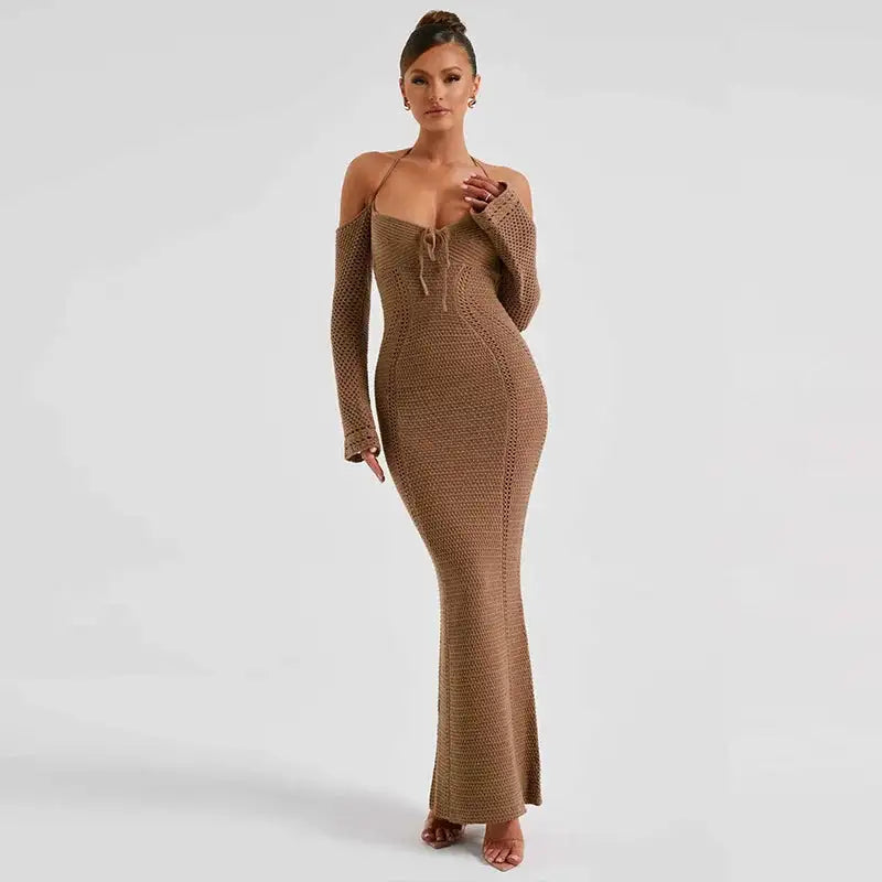 Halter Knit Dress Off Shoulder