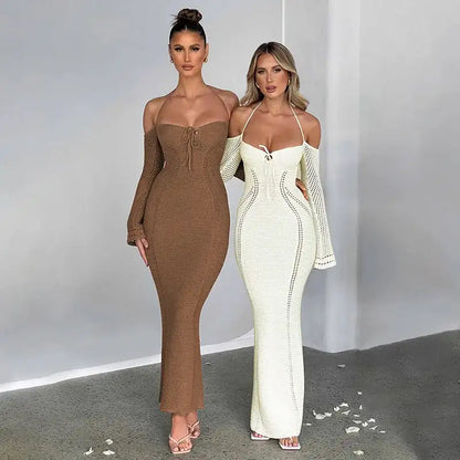Halter Knit Dress Off Shoulder