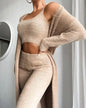 Fixmatti Women's Fuzzy 3 Piece Sweatsuit Open Front Cardigan Crop Tank Tops Wide Legs Pants Lounge Sets
