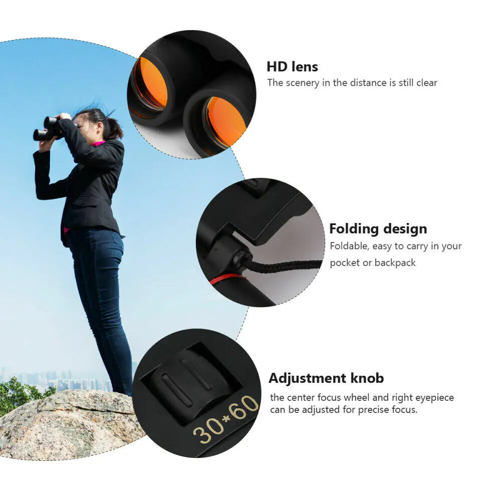Fernglas 30x60 Zoom Outdoor Reise Kompakte Faltung Teleskop Jagd Tag/Nacht