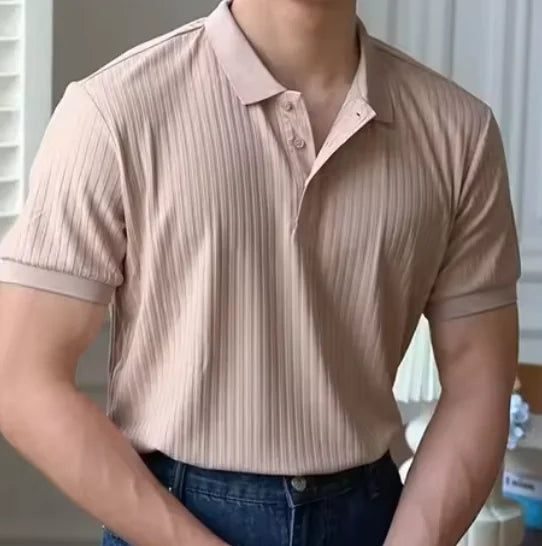 Lässiges, geripptes Strick-Poloshirt für Herren
