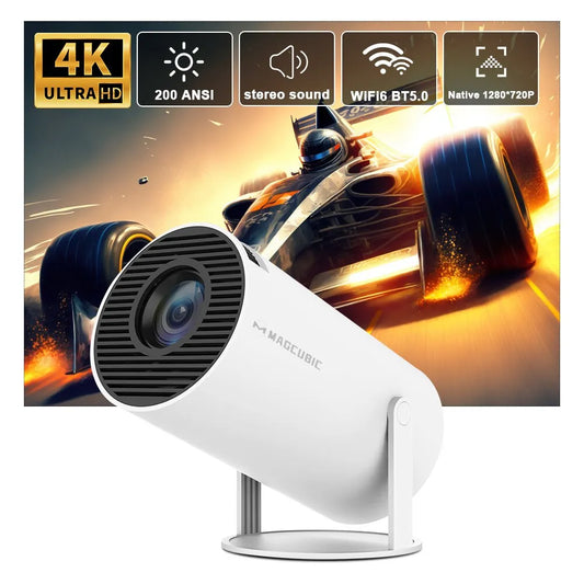 Projektor MAGCUBIC 4K 1080P-Unterstützung, tragbarer Projektor WiFi6 BT 5.0 Android 11, intelligenter Projektor mit automatischer horizontaler Korrektur, um 180 ° drehbarer Outdoor-Filmprojektor, kompatibel mit dem Telefon 