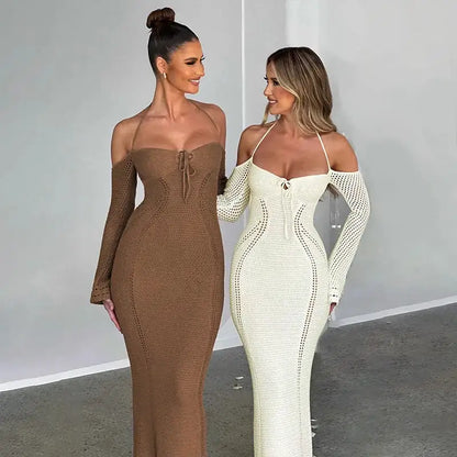 Halter Knit Dress Off Shoulder