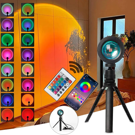 Sonnenuntergangslampe, Projektionsrotation, Regenbogen-Projektionslampe, LED, romantisches visuelles LED-Licht, Netzwerk, rotes Licht mit USB, modernes Bodenständer-Nachtlicht, Wohnzimmer-/Schlafzimmer-Dekor