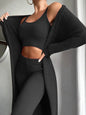 Fixmatti Women's Fuzzy 3 Piece Sweatsuit Open Front Cardigan Crop Tank Tops Wide Legs Pants Lounge Sets