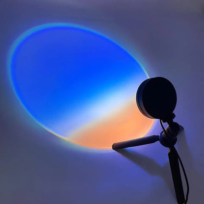 Sonnenuntergangslampe, Projektionsrotation, Regenbogen-Projektionslampe, LED, romantisches visuelles LED-Licht, Netzwerk, rotes Licht mit USB, modernes Bodenständer-Nachtlicht, Wohnzimmer-/Schlafzimmer-Dekor